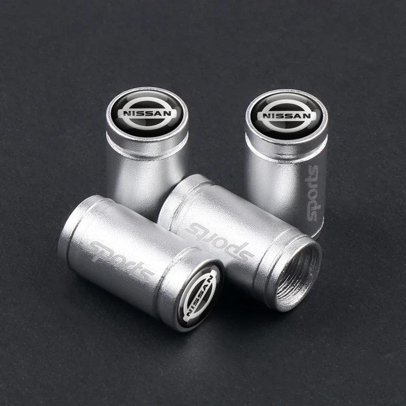 4-Pack Metal Tire Valve Stem Caps – Aluminum Alloy Wheel Valve Covers, Universal Fit (Silver/Black)