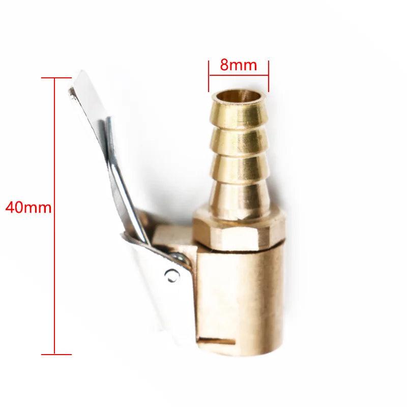 Brass Clip-On Tire Valve Air Chuck Adapter - Fits 6mm (0.24 in) & 8mm (0.31 in) Inflator Connector