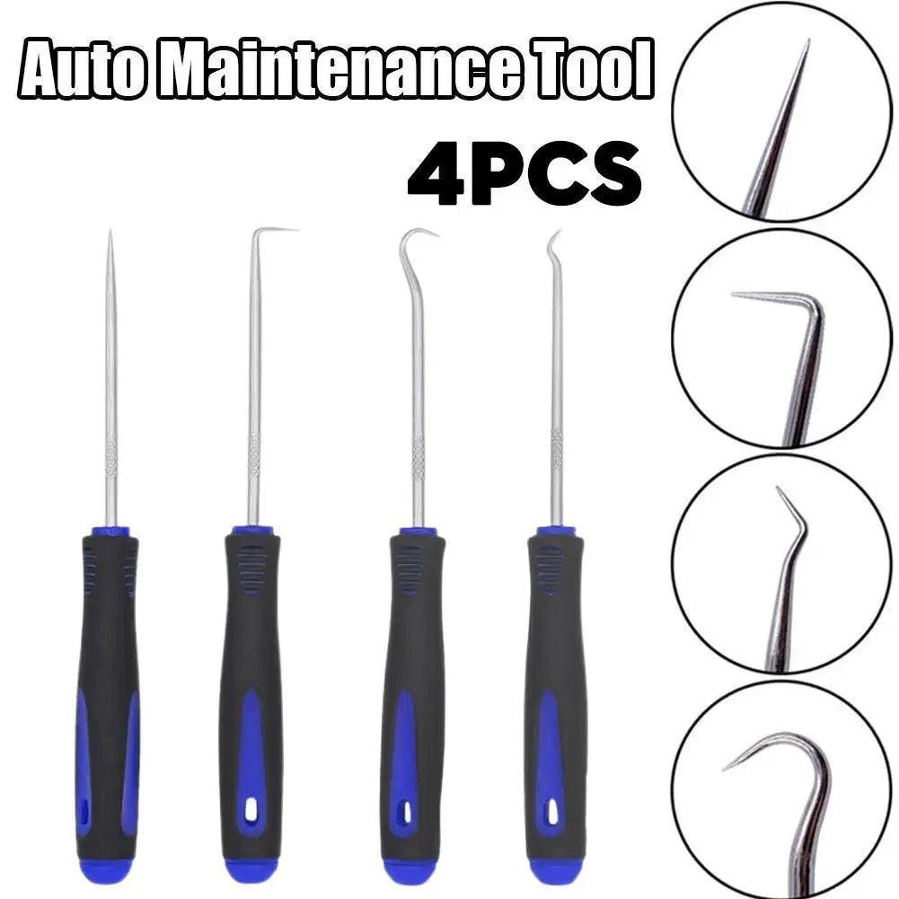 4-Piece Car Oil Seal Hook Tool Set - O-Ring Gasket Puller & Hose Remover, Blue TPR Handles, 165mm (6.5 in) & 240mm (9.45 in)