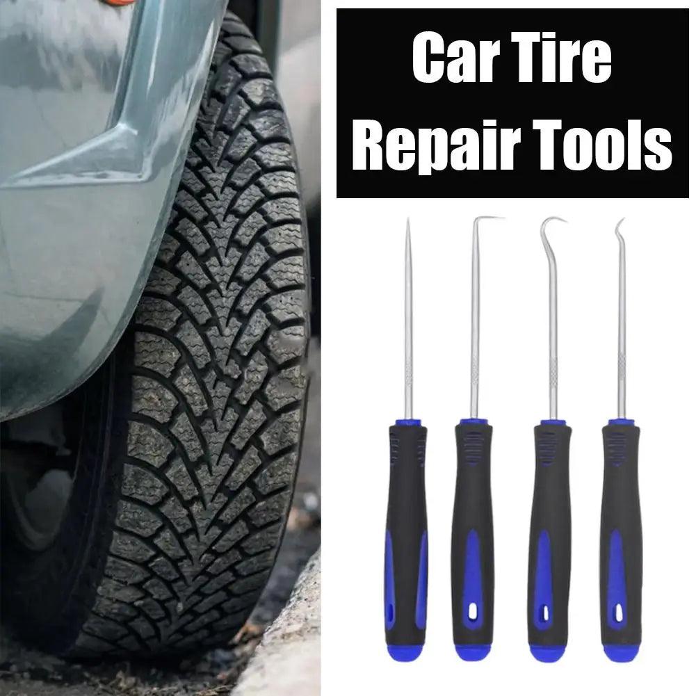 4-Piece Car Oil Seal Hook Tool Set - O-Ring Gasket Puller & Hose Remover, Blue TPR Handles, 165mm (6.5 in) & 240mm (9.45 in)