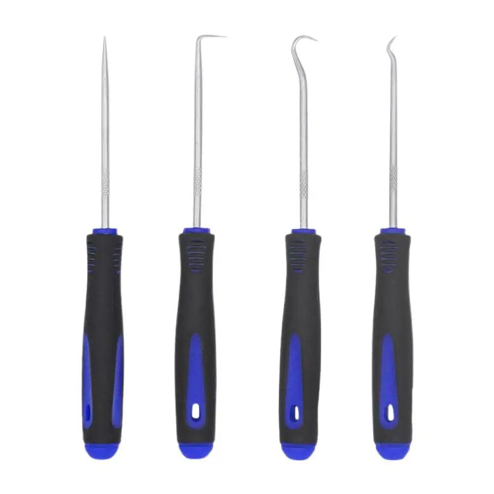 4-Piece Car Oil Seal Hook Tool Set - O-Ring Gasket Puller & Hose Remover, Blue TPR Handles, 165mm (6.5 in) & 240mm (9.45 in)