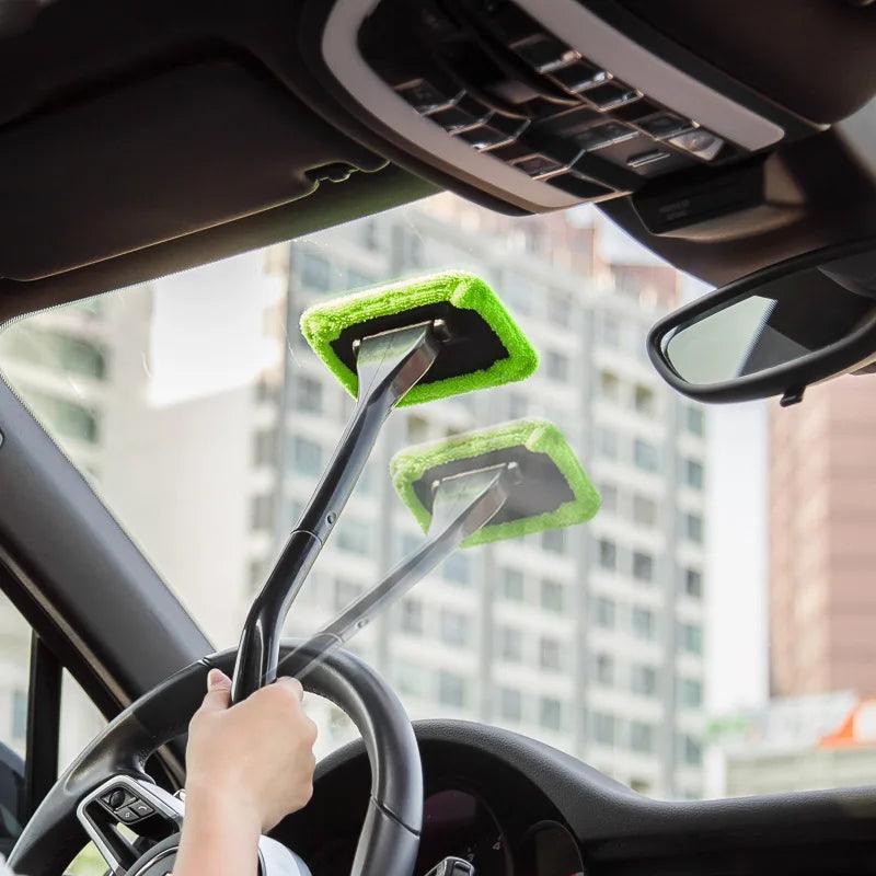 Universal Car Window Cleaning Brush with 3D Cartoon Sticker, Microfiber Windshield Cleaner – 13.4in (35 cm) Handle