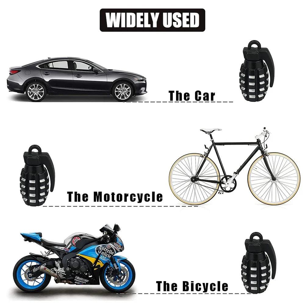 4-Pack Aluminum Tire Valve Caps Rocket Grenade Style Universal Valve Stem Covers for Car Truck Motorcycle Bike