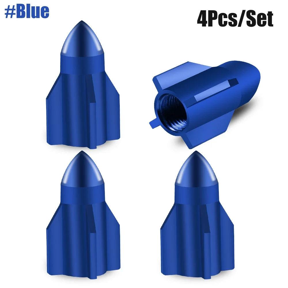 4-Pack Aluminum Tire Valve Caps Rocket Grenade Style Universal Valve Stem Covers for Car Truck Motorcycle Bike