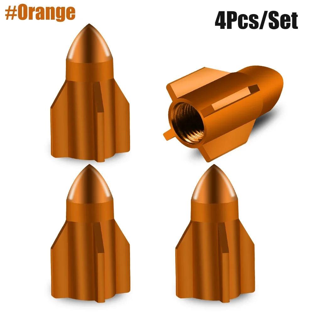 4-Pack Aluminum Tire Valve Caps Rocket Grenade Style Universal Valve Stem Covers for Car Truck Motorcycle Bike