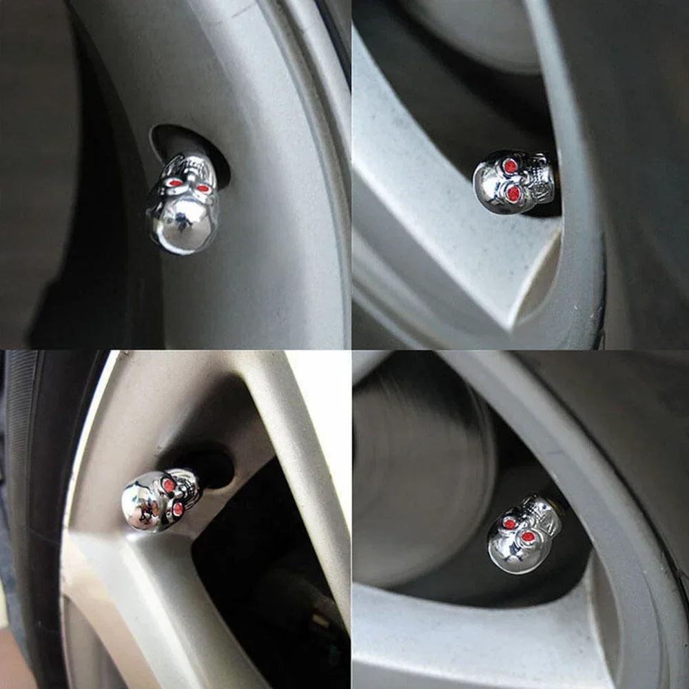 Skull Valve Stem Caps 4-Pack ABS Chrome Tire Valve Covers for Cars Motorcycles Bikes
