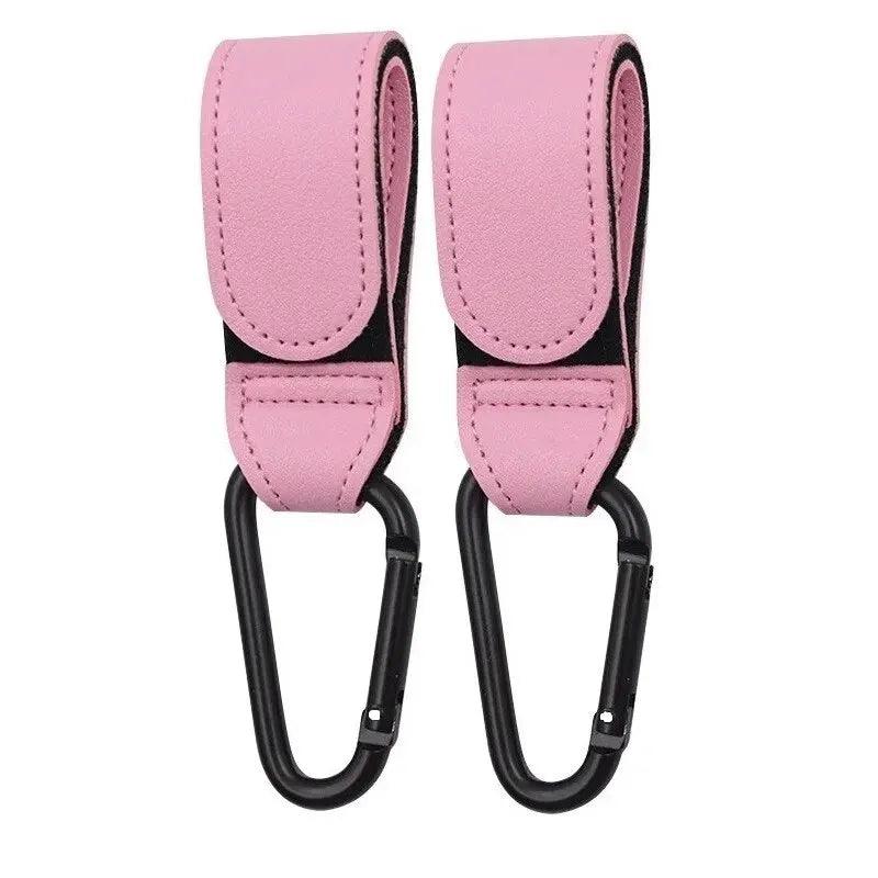 2-Pack PU Leather Stroller Hooks – Adjustable Pram Bag Hangers, Universal Diaper Bag Organizer