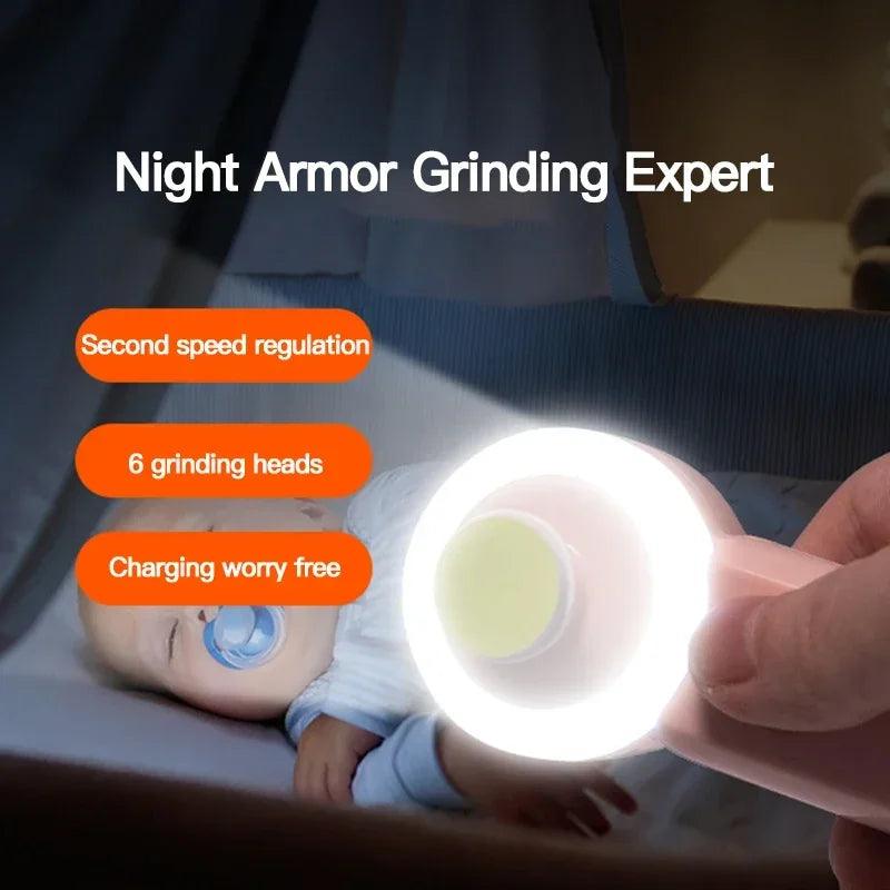 Luminous Rechargeable Baby Nail Grinder & Clipper Set - Electric Newborn Nail Trimmer with Night Light