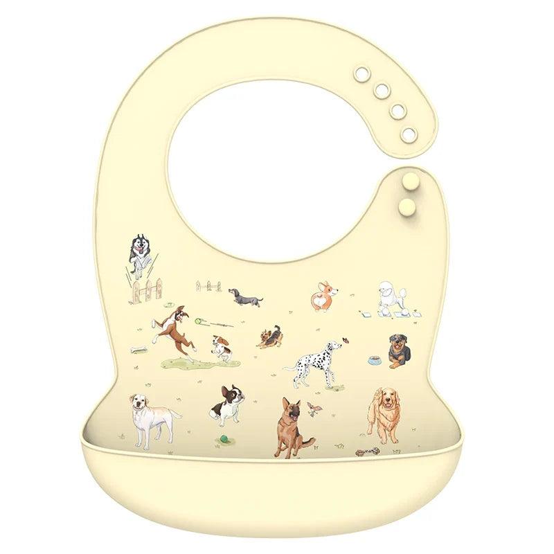 Silicone Baby Bib Waterproof Adjustable Cartoon Banana Feeding Bib with Pocket BPA-Free for 1-3 Years