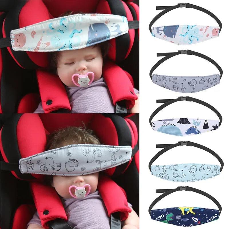 Infant Head Support Pillow for Car Seat & Stroller — Adjustable Belt Fastening Sleep Positioner, Unisex Cartoon Design