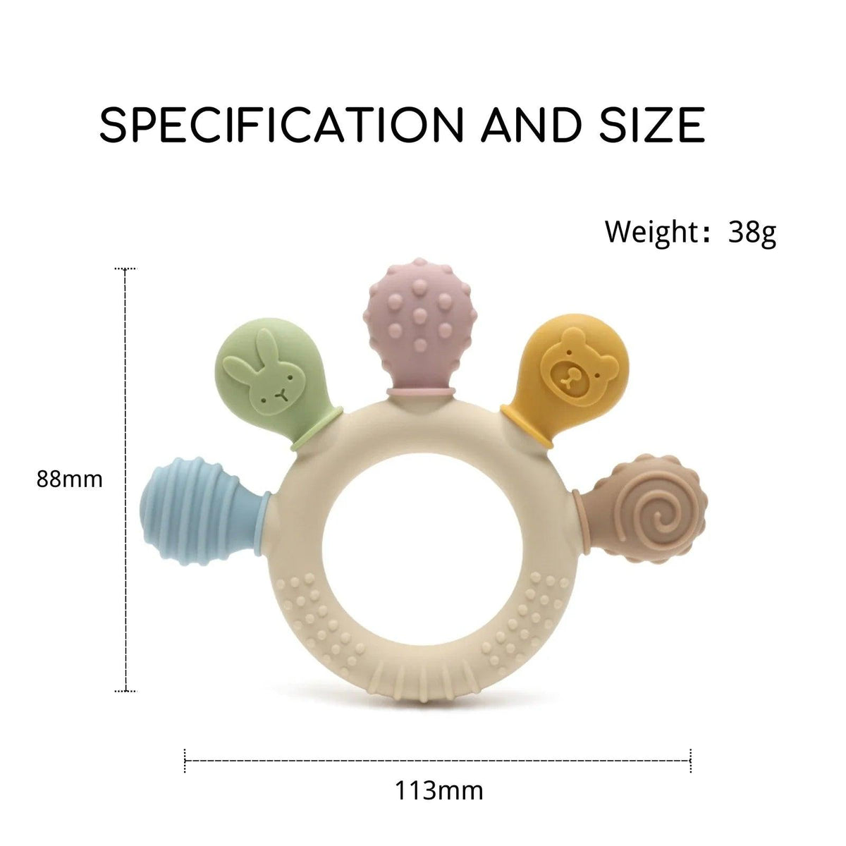 Silicone Baby Teether 0-12 Months Chew Beads Sensory Gum Relief Ring