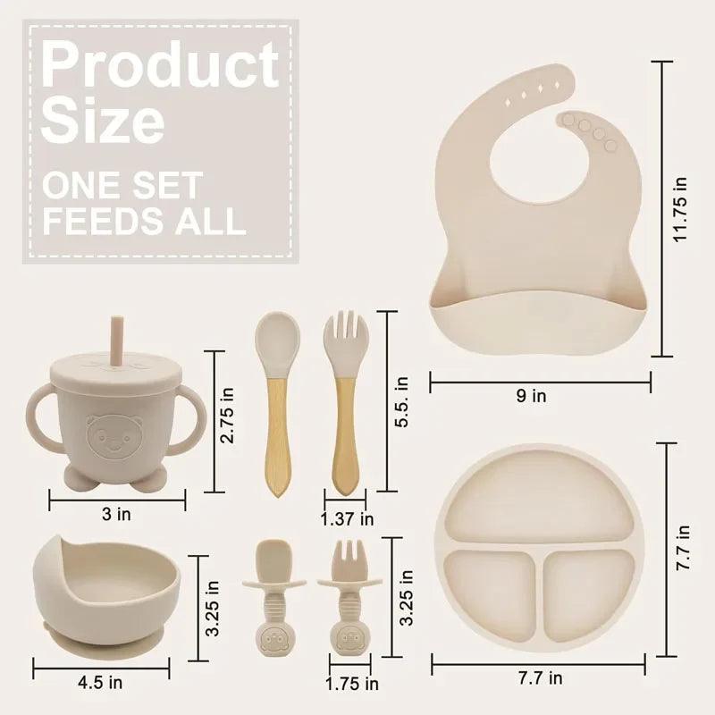 Personalized 8-Piece Baby Feeding Set Silicone Suction Plate Bowl Straw Cup Utensils Custom Name Baby Gift