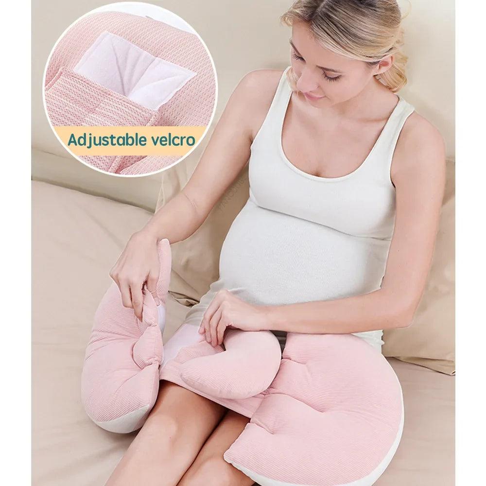 Pregnancy Body Pillow with Free Waist Support Pillow — Cotton-Polyester Maternity Sleeping Pillow, 64–78 × 36 cm (25–30.7 × 14 in)