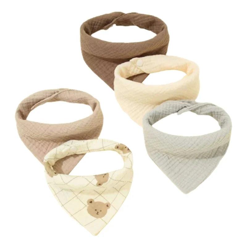 5-Pack Cotton Baby Drool Bibs Soft Absorbent Button Closure Unisex Newborn Infant Feeding Bibs