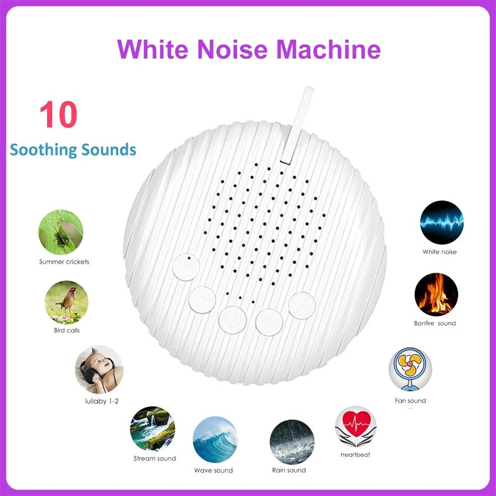 Portable Baby White Noise Machine — 10 Soothing Sounds, USB Rechargeable, Volume Adjustable, with Lanyard