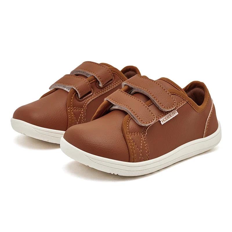 Kids Barefoot Shoes – Minimalist Wide-Toe Lightweight Sneakers with Hook & Loop PU Leather Upper