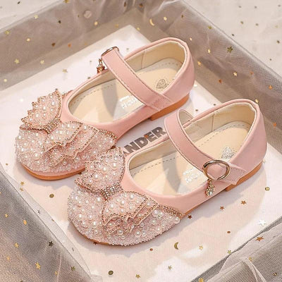 Girls Princess Glitter Ballet Flats, Rhinestone Party & Wedding Shoes — PU Leather, Non-Slip Rubber Sole