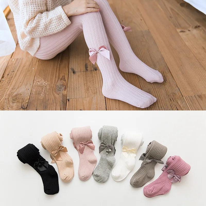 Baby Girls Cotton Mesh Tights with Bowknot - Infant & Toddler Pantyhose 0-4 Years