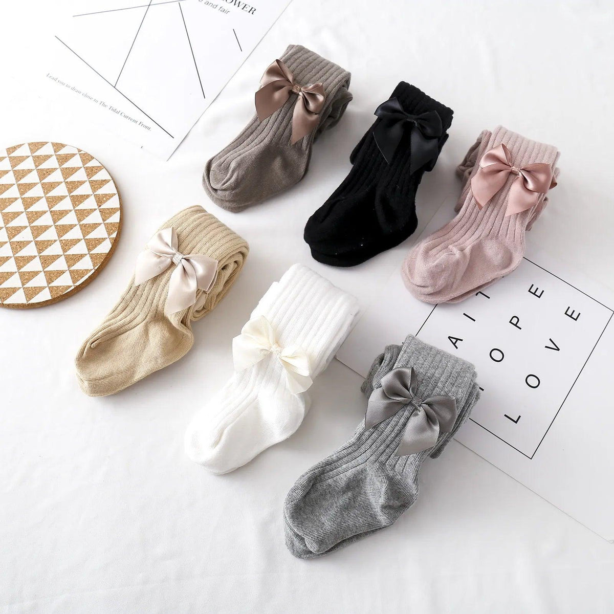 Baby Girls Cotton Mesh Tights with Bowknot - Infant & Toddler Pantyhose 0-4 Years