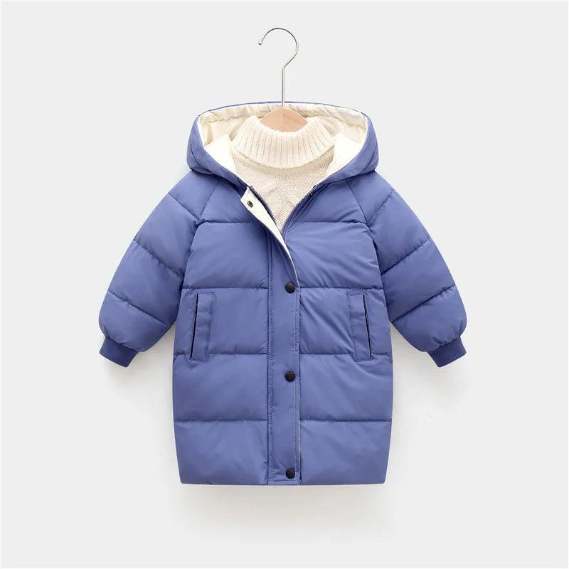 Kids Hooded Long Down Parka Coat - Warm Zippered Winter Jacket for Boys & Girls