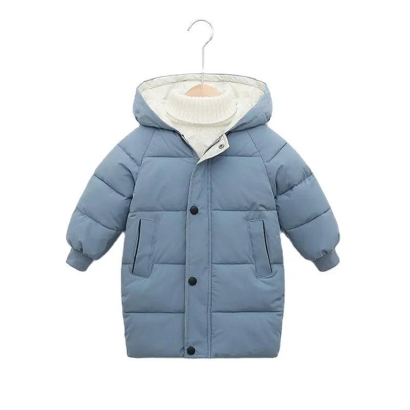 Kids Hooded Long Down Parka Coat - Warm Zippered Winter Jacket for Boys & Girls