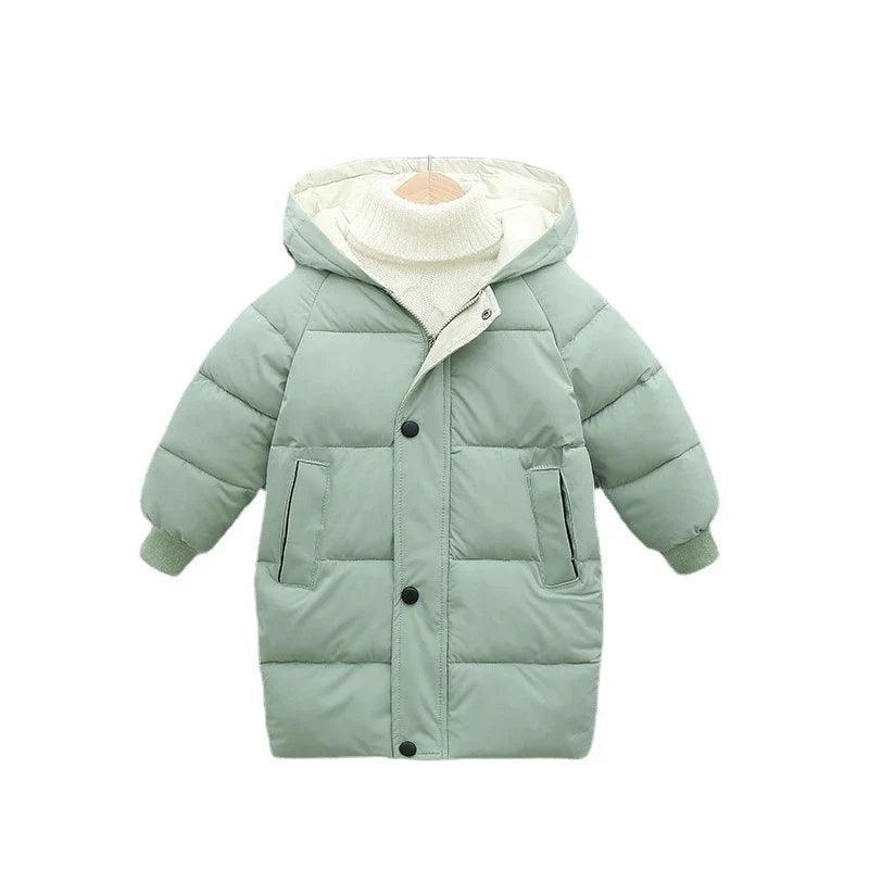 Kids Hooded Long Down Parka Coat - Warm Zippered Winter Jacket for Boys & Girls