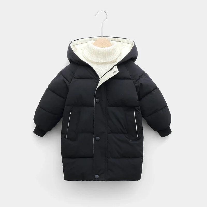 Kids Hooded Long Down Parka Coat - Warm Zippered Winter Jacket for Boys & Girls