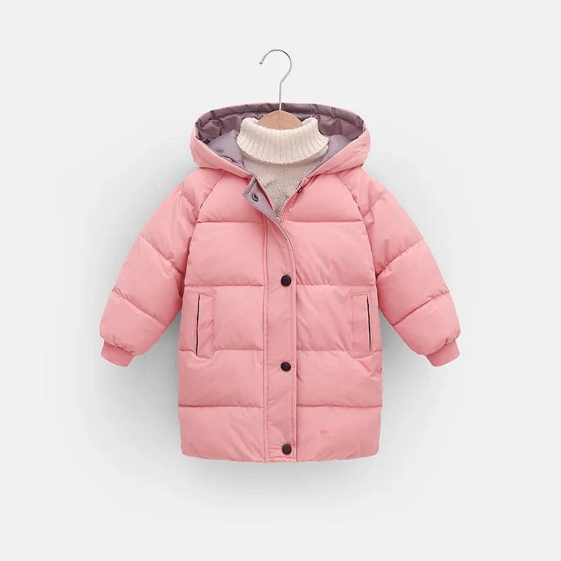 Kids Hooded Long Down Parka Coat - Warm Zippered Winter Jacket for Boys & Girls
