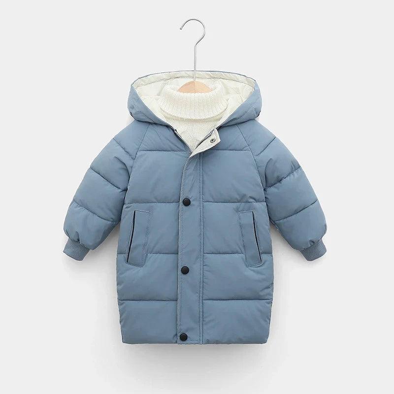 Kids Hooded Long Down Parka Coat - Warm Zippered Winter Jacket for Boys & Girls