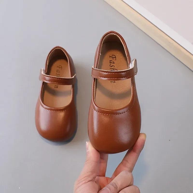 Girls Black PU Leather Mary Jane Flats — Anti-Skid School & Party Shoes (Ages 3-6)