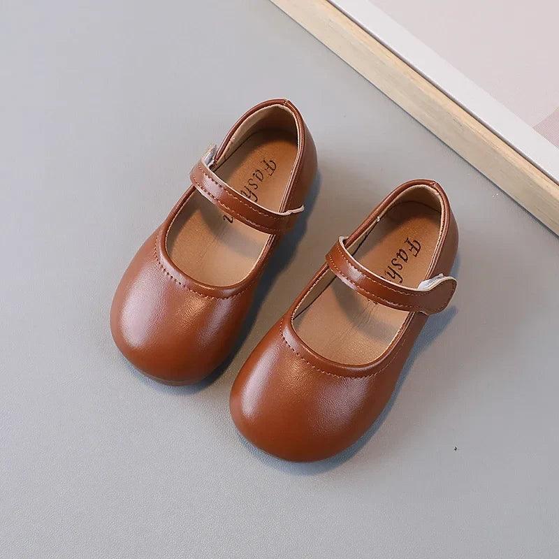 Girls Black PU Leather Mary Jane Flats — Anti-Skid School & Party Shoes (Ages 3-6)