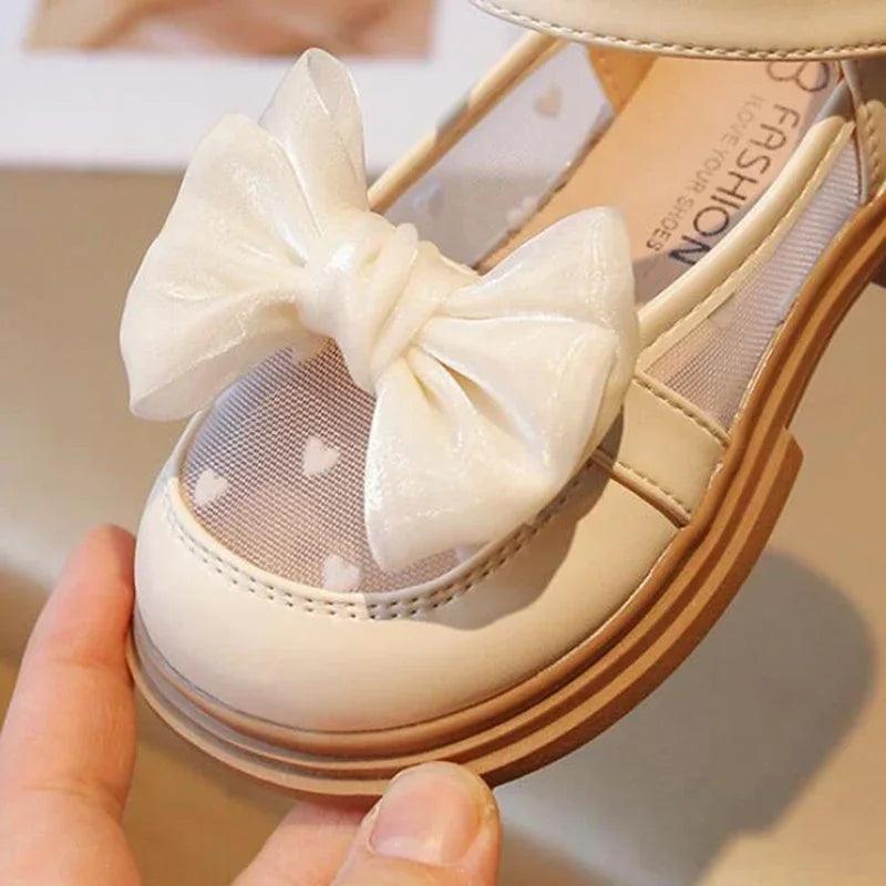Girls Princess Bow Lace Dress Flats - PU Leather Kids Wedding Shoes Sizes 23-35 (Insole 14.6–21.5 cm | 5.75–8.46 in)