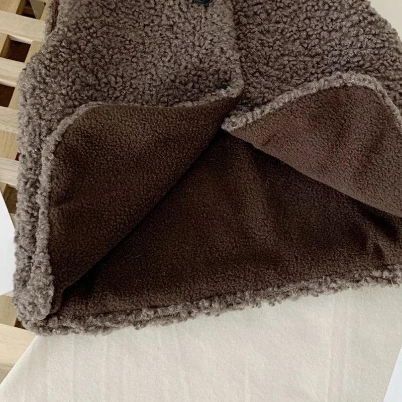 Kids Faux Lamb Wool Vest – Plush V-Neck Sleeveless Coat for Boys & Girls, Warm Autumn Winter Waistcoat