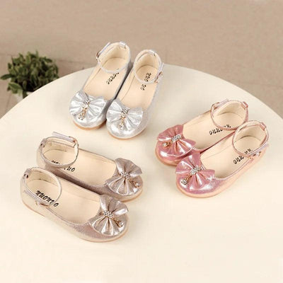 Girls Princess PU Leather Ballet Flats with Ankle Strap & Bow – Spring Autumn Dress Shoes for Kids 3-12