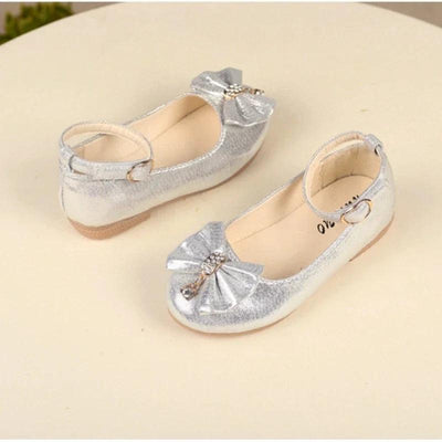 Girls Princess PU Leather Ballet Flats with Ankle Strap & Bow – Spring Autumn Dress Shoes for Kids 3-12