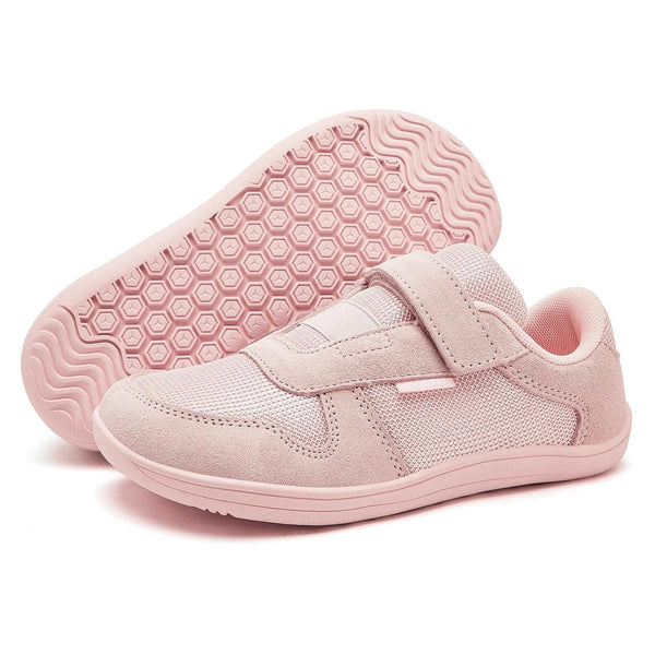 Kids Wide-Toe Barefoot Sneakers — Lightweight Hook & Loop Mesh with Faux Leather Toe