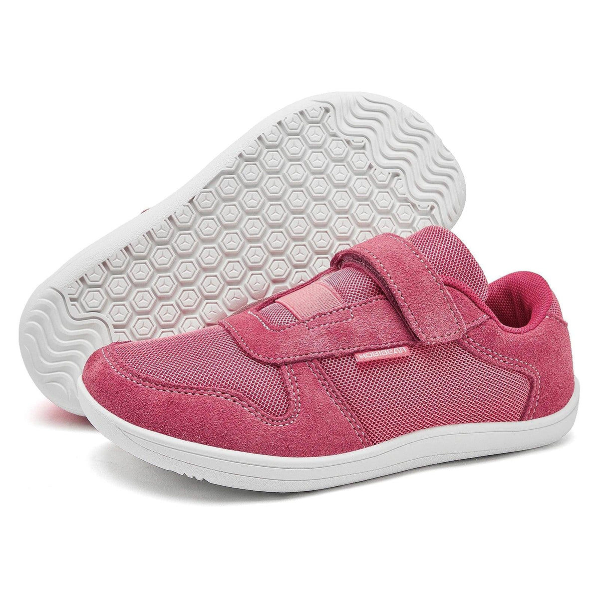 Kids Wide-Toe Barefoot Sneakers — Lightweight Hook & Loop Mesh with Faux Leather Toe