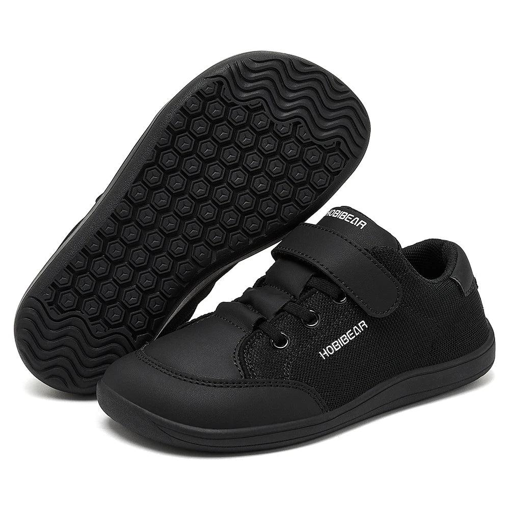 Kids Wide Toe Barefoot Sneakers Minimalist Lightweight Mesh & Faux Leather Hook & Loop Shoes
