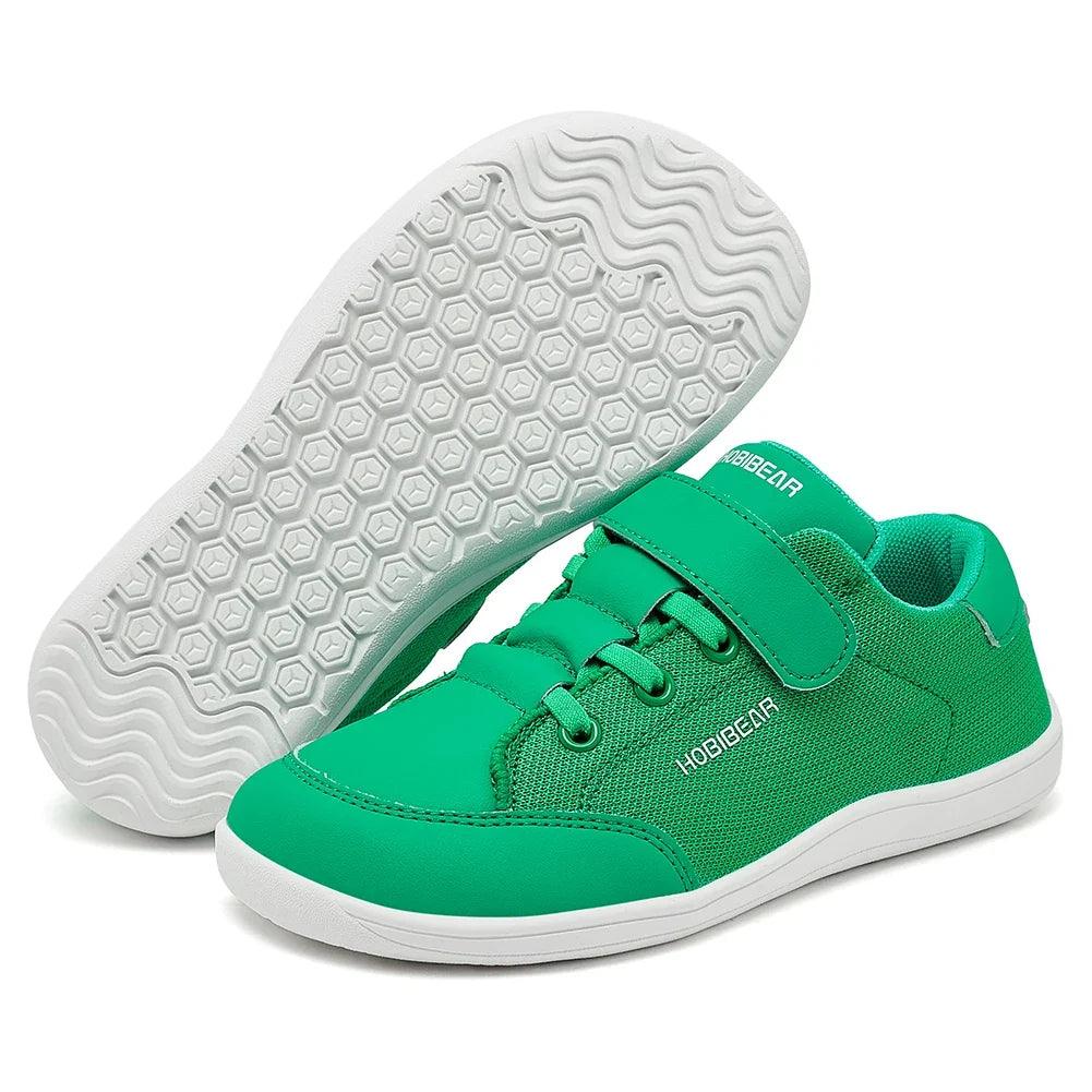 Kids Wide Toe Barefoot Sneakers Minimalist Lightweight Mesh & Faux Leather Hook & Loop Shoes