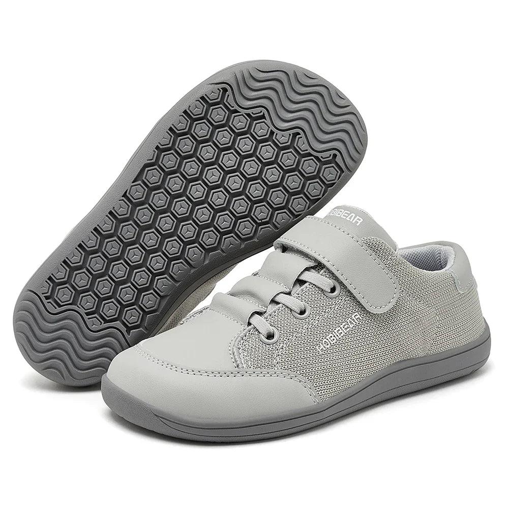 Kids Wide Toe Barefoot Sneakers Minimalist Lightweight Mesh & Faux Leather Hook & Loop Shoes