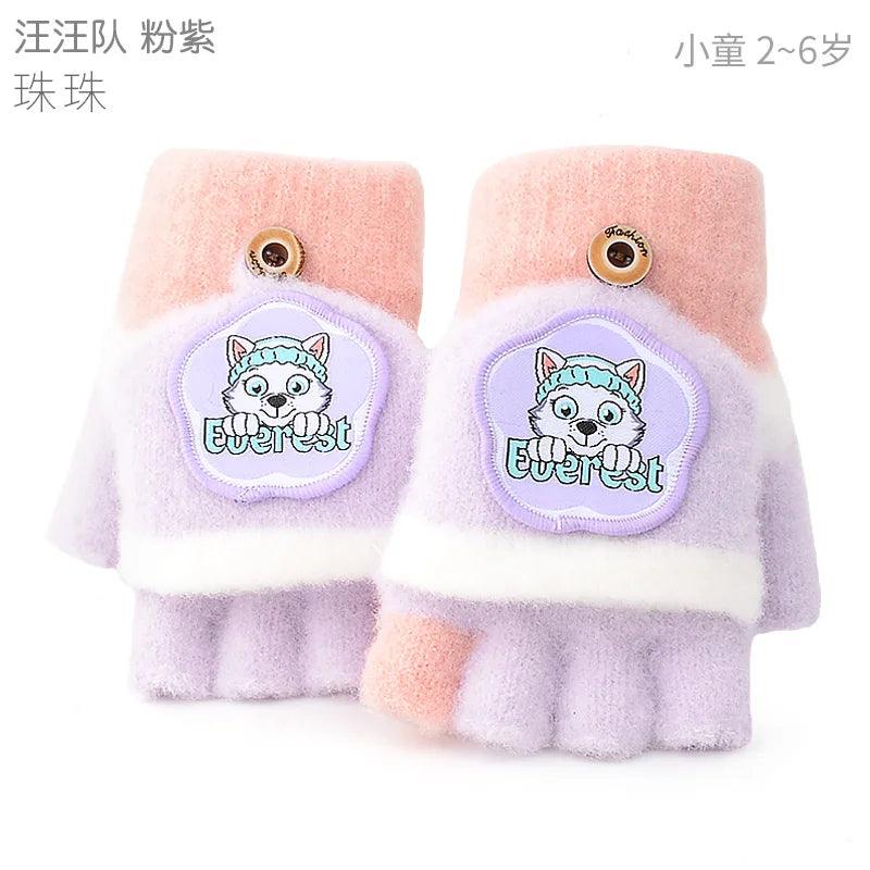 Kids Winter Plush Cartoon Mittens - Warm Gloves for Children Ages 2–6