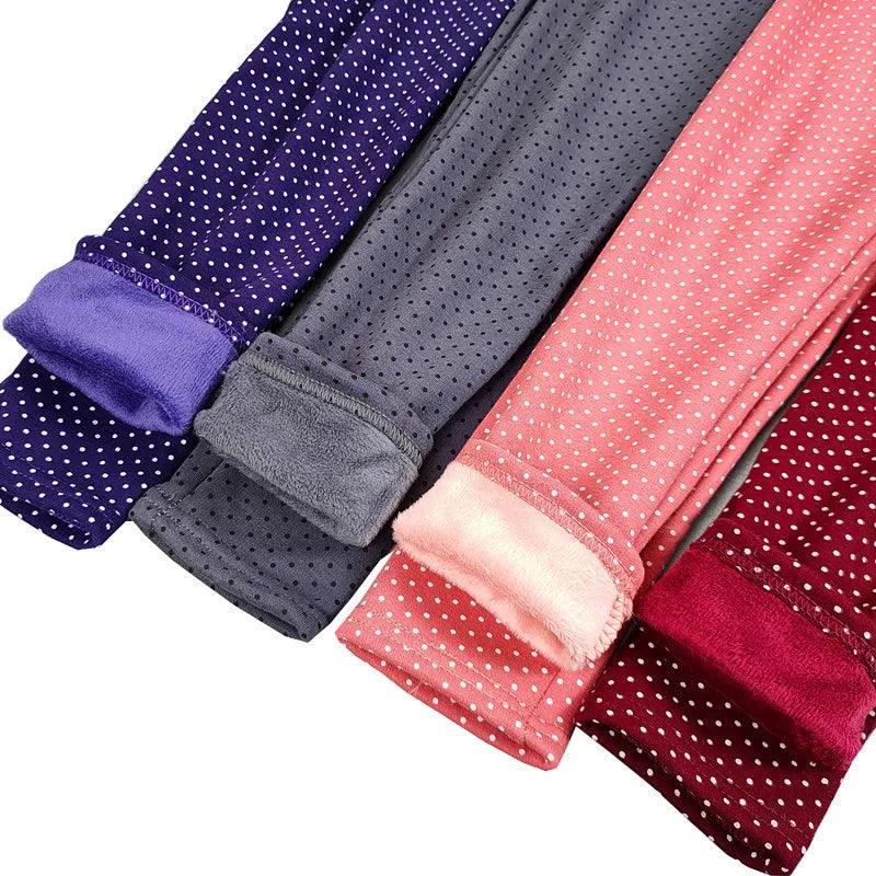 Girls Velvet Dot Leggings – Stretch Cotton Warm Winter Trousers with Elastic Waist