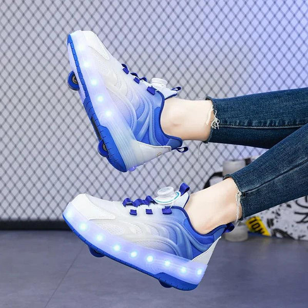 Kids LED Light-Up Sneakers Ages 7-13 - Breathable Mesh Patchwork High-Top with EVA Insole