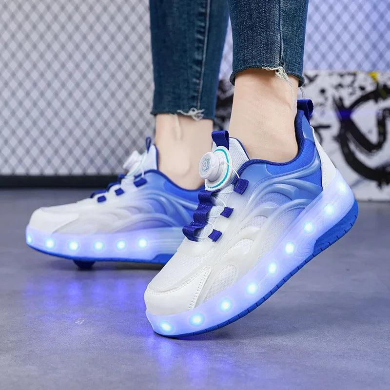 Kids LED Light-Up Sneakers Ages 7-13 - Breathable Mesh Patchwork High-Top with EVA Insole