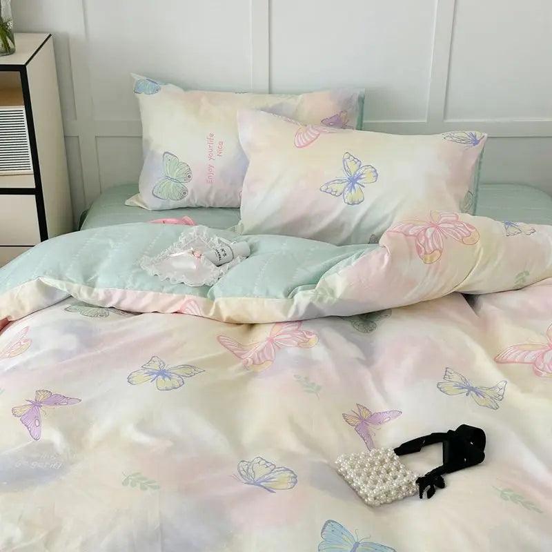 Pink Floral Brushed Microfiber Bedding Set Duvet Cover, Flat Sheet & Pillowcases (Twin/Full/Queen/King)