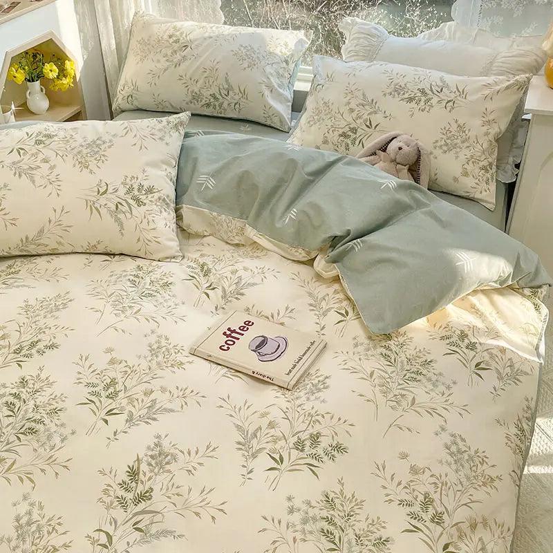 Pink Floral Brushed Microfiber Bedding Set Duvet Cover, Flat Sheet & Pillowcases (Twin/Full/Queen/King)