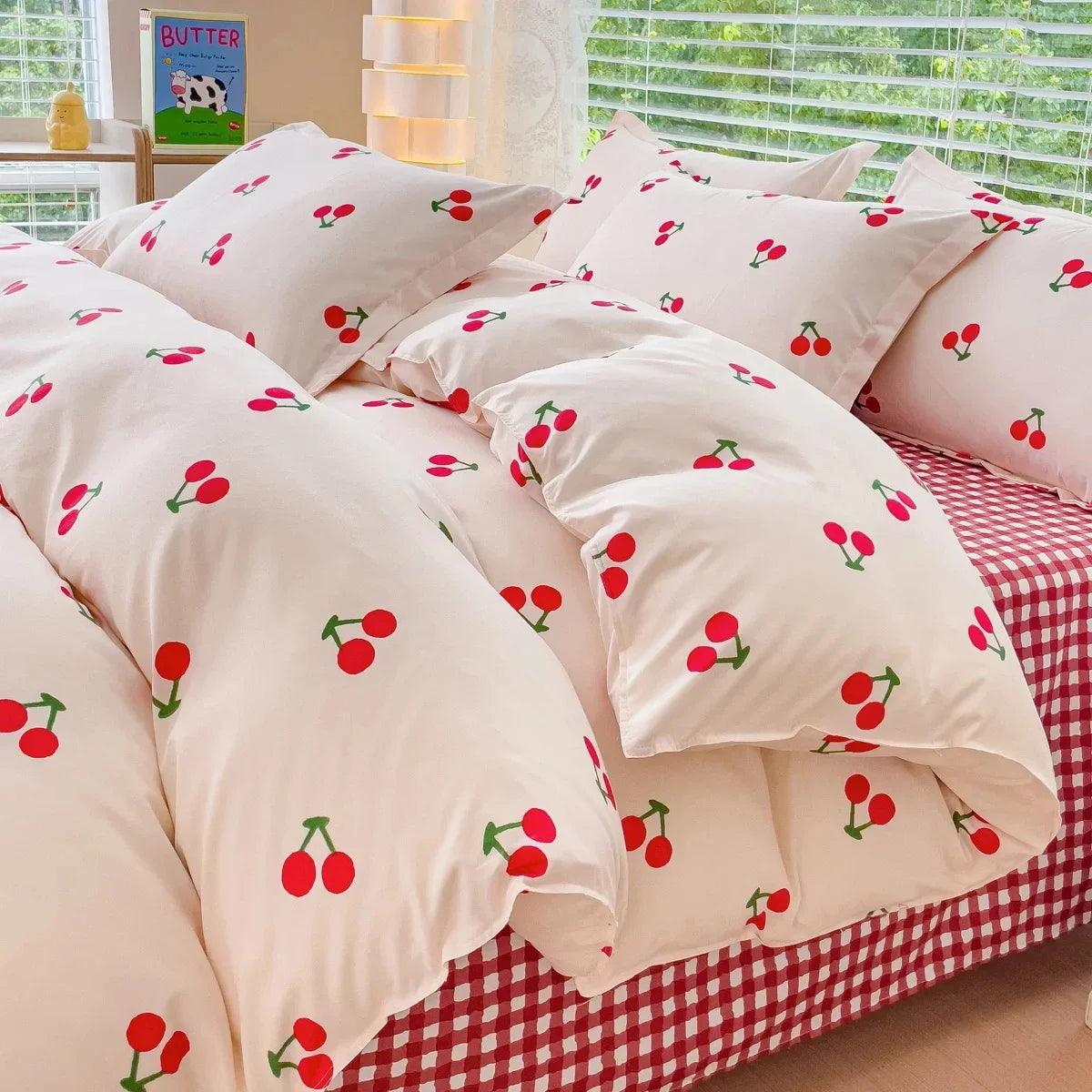 Pink Floral Brushed Microfiber Bedding Set Duvet Cover, Flat Sheet & Pillowcases (Twin/Full/Queen/King)