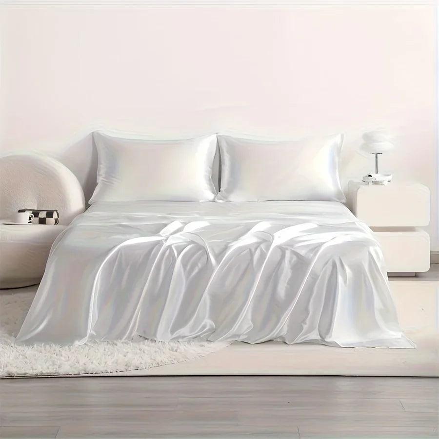 4-Piece Cooling Satin Bed Sheet Set – Breathable Hypoallergenic 500TC Flat Sheet, Fitted Sheet & 2 Pillowcases