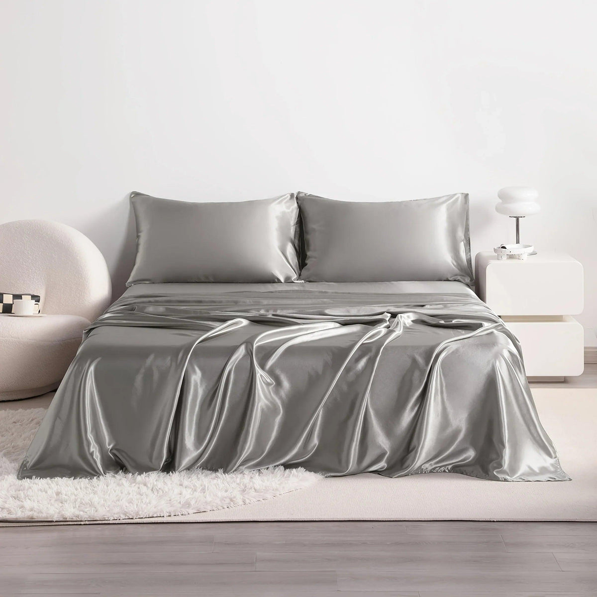 4-Piece Cooling Satin Bed Sheet Set – Breathable Hypoallergenic 500TC Flat Sheet, Fitted Sheet & 2 Pillowcases