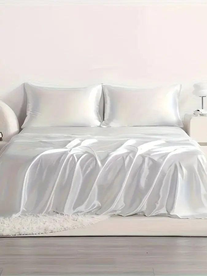 4-Piece Cooling Satin Bed Sheet Set – Breathable Hypoallergenic 500TC Flat Sheet, Fitted Sheet & 2 Pillowcases